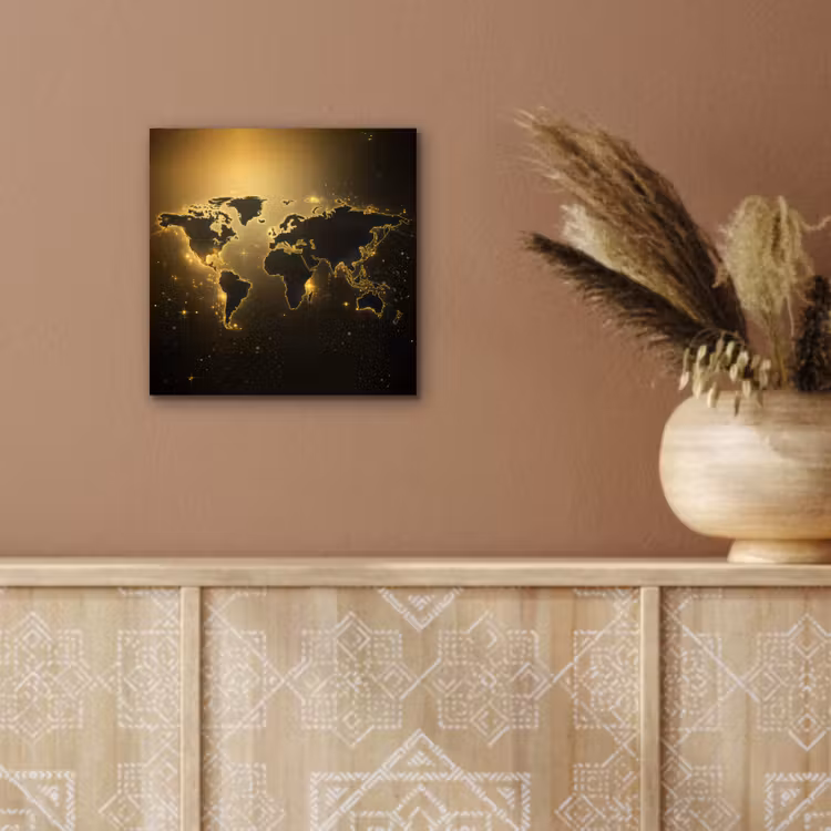 Wereldkaart - Gouden lichten aluminium wit klein -sfeer4