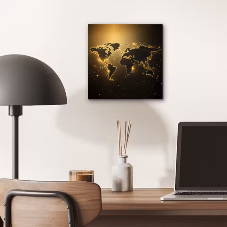 Wereldkaart - Gouden lichten aluminium wit klein -sfeer5