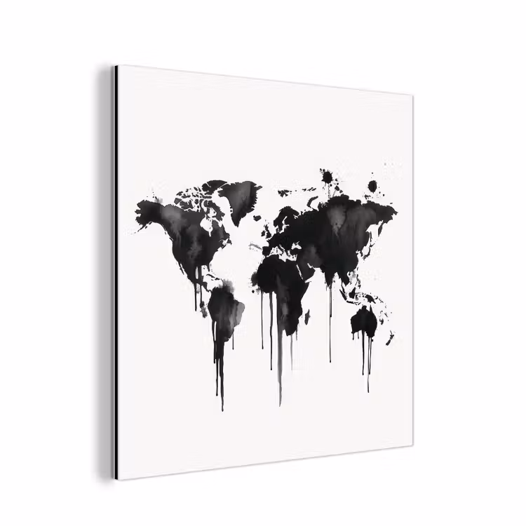 Wereldkaart - Graffiti - Zwart aluminium wit klein -3d