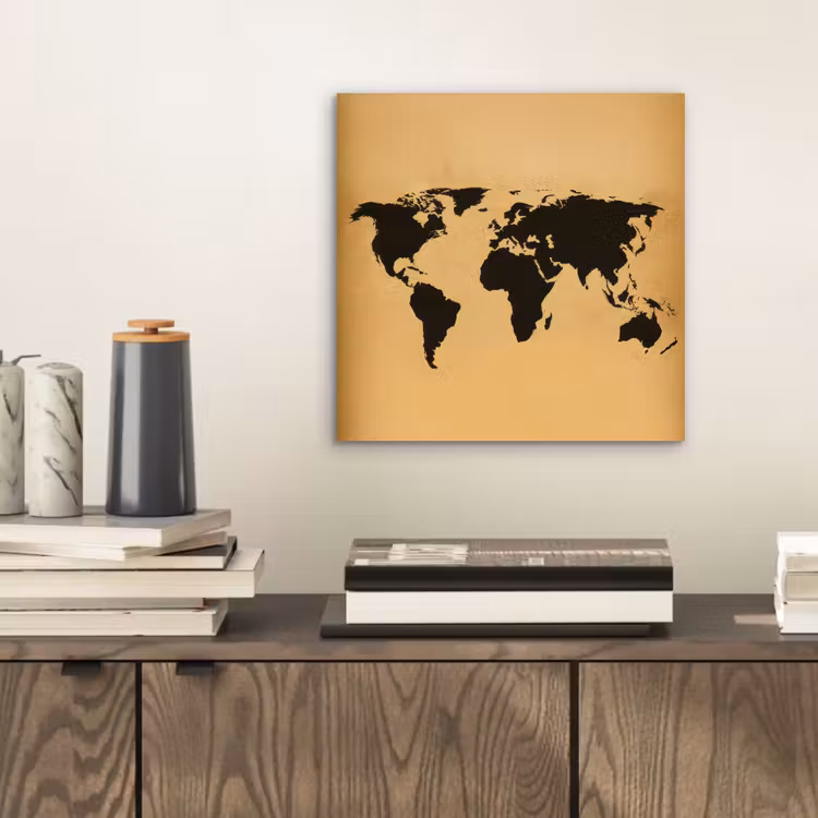 Wereldkaart - Grafisch - Zwart aluminium wit klein -sfeer1