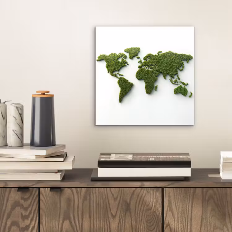 Wereldkaart - Gras textuur aluminium wit klein -sfeer1