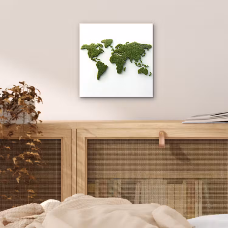 Wereldkaart - Gras textuur aluminium wit klein -sfeer3