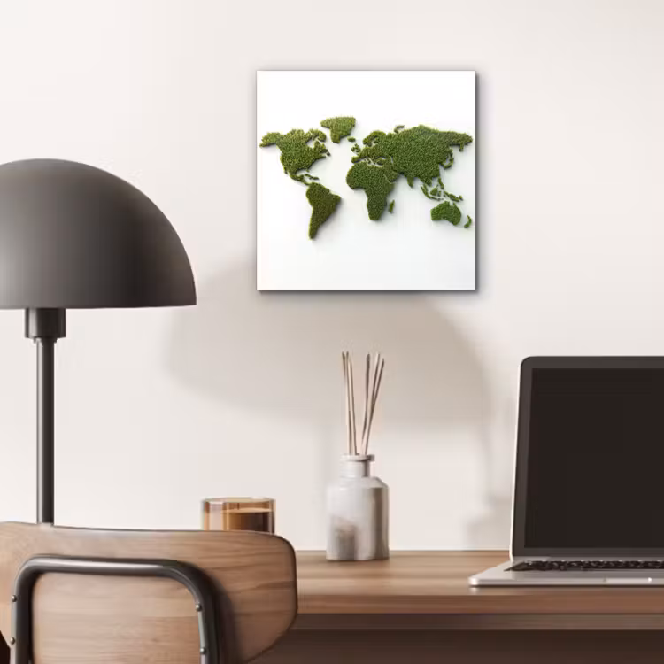Wereldkaart - Gras textuur aluminium wit klein -sfeer5