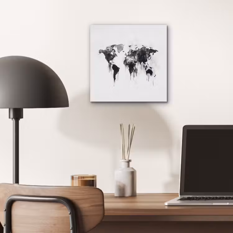 Wereldkaart - Grijs - Zwart -  Inkt aluminium wit klein -sfeer5