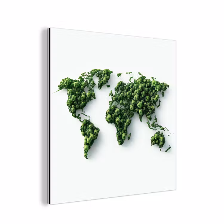Wereldkaart - Groene bomen aluminium wit klein -3d
