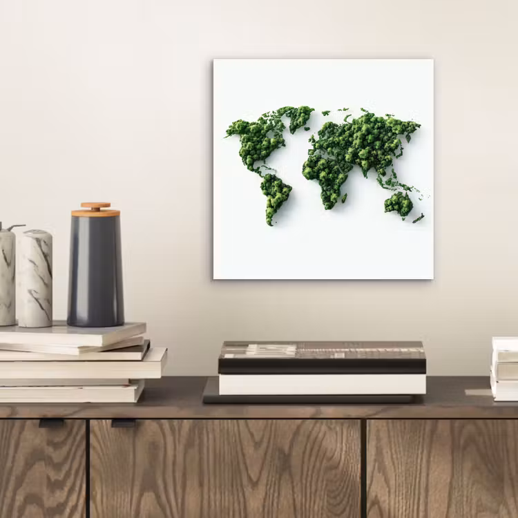 Wereldkaart - Groene bomen aluminium wit klein -sfeer1