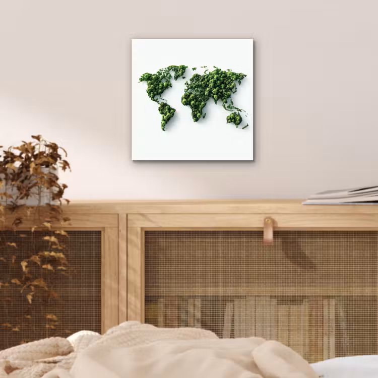 Wereldkaart - Groene bomen aluminium wit klein -sfeer3