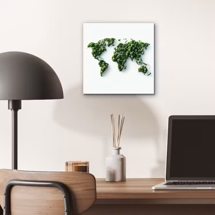 Wereldkaart - Groene bomen aluminium wit klein -sfeer5