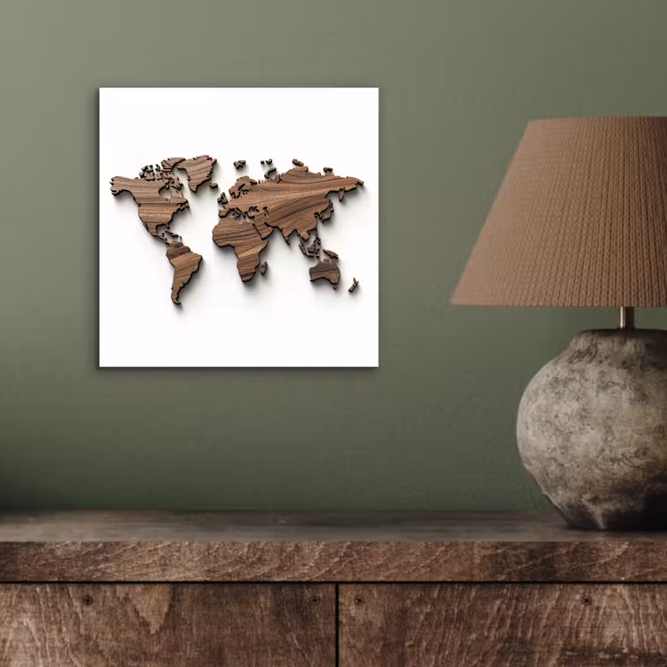 Wereldkaart - Hout - Elegant aluminium wit klein -sfeer2