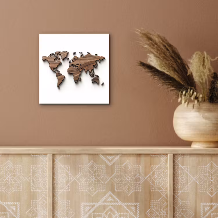 Wereldkaart - Hout - Elegant aluminium wit klein -sfeer4