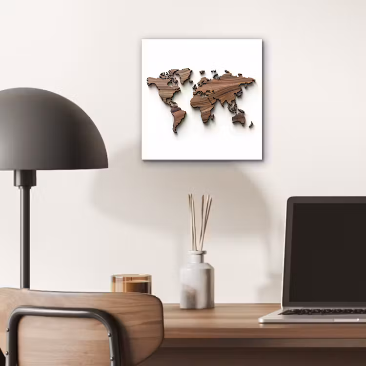 Wereldkaart - Hout - Elegant aluminium wit klein -sfeer5