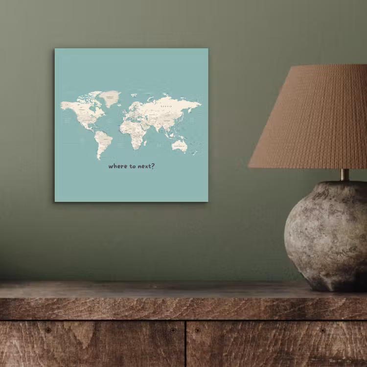 Wereldkaart - Klassiek - Lichtgroen - Landnamen aluminium wit klein -sfeer2