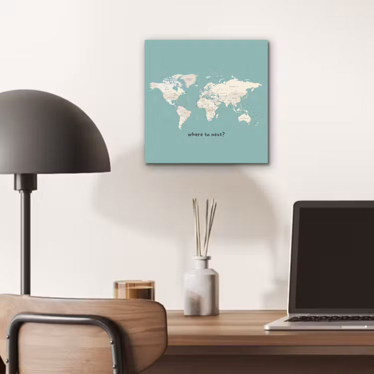 Wereldkaart - Klassiek - Lichtgroen - Landnamen aluminium wit klein -sfeer5