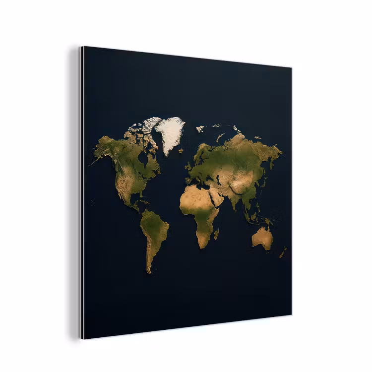 Wereldkaart - Contrast - Minimalistisch - Blauw aluminium wit klein -3d