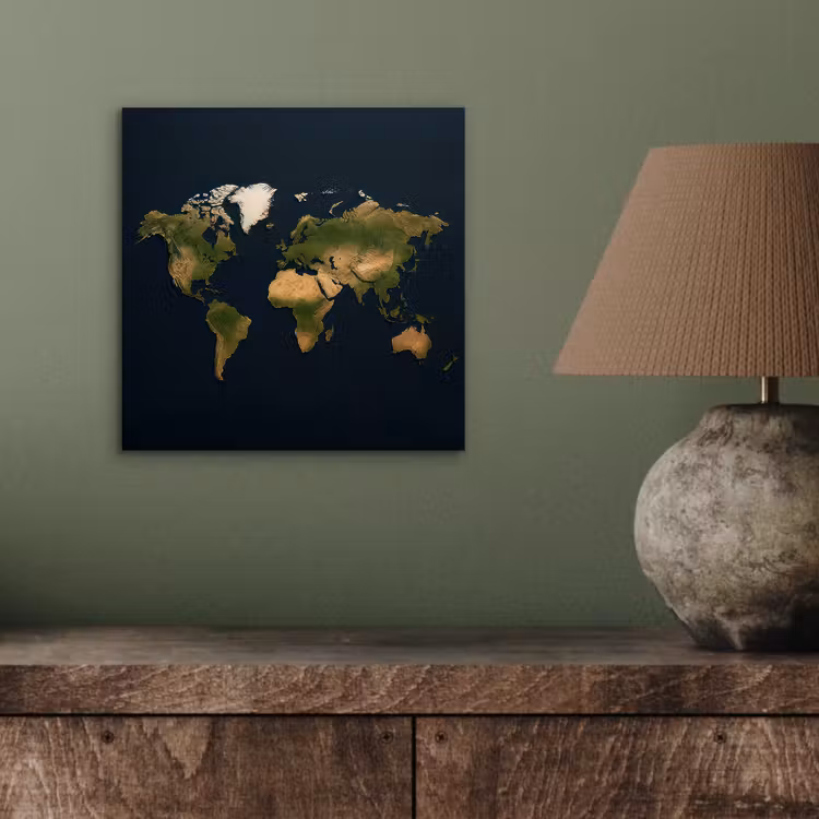 Wereldkaart - Contrast - Minimalistisch - Blauw aluminium wit klein -sfeer2
