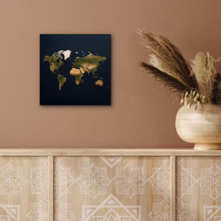 Wereldkaart - Contrast - Minimalistisch - Blauw aluminium wit klein -sfeer4
