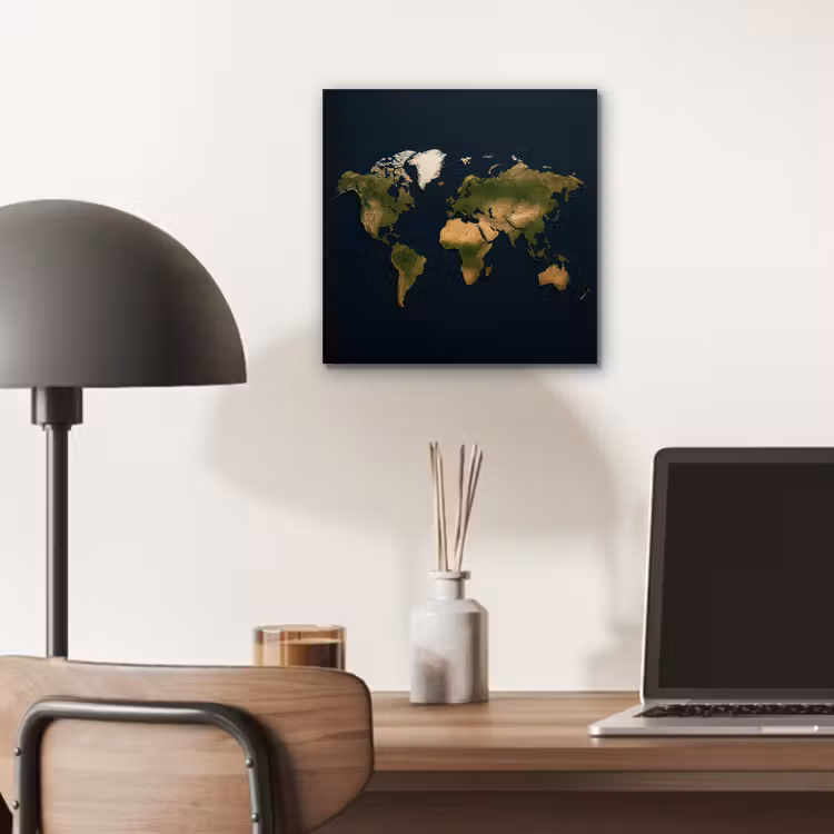 Wereldkaart - Contrast - Minimalistisch - Blauw aluminium wit klein -sfeer5