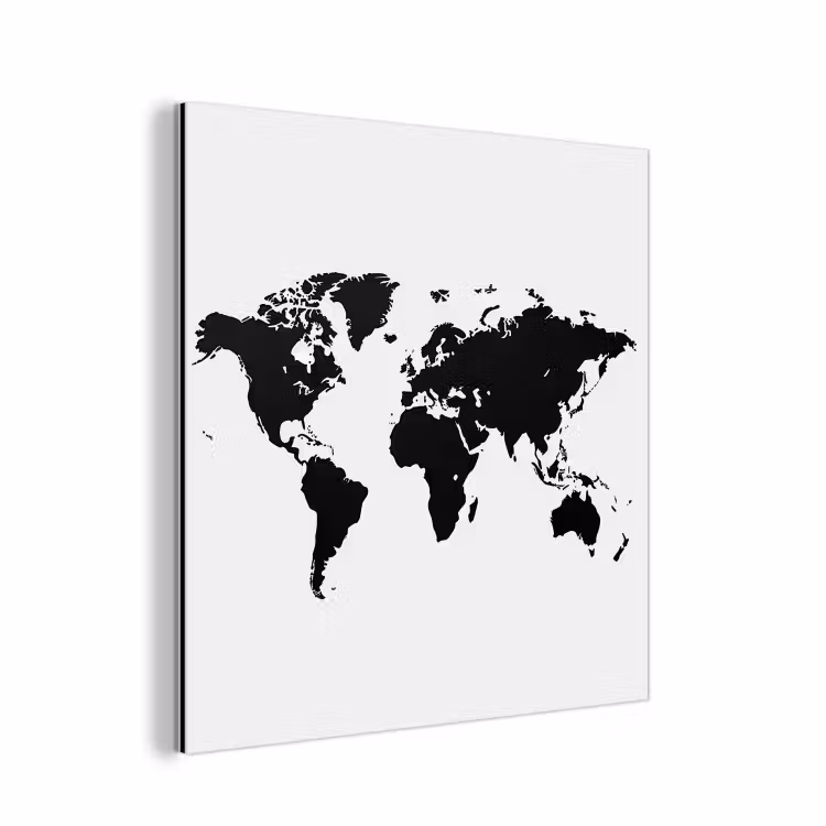 Wereldkaart - Contrast - Zwart - Wit aluminium wit klein -3d