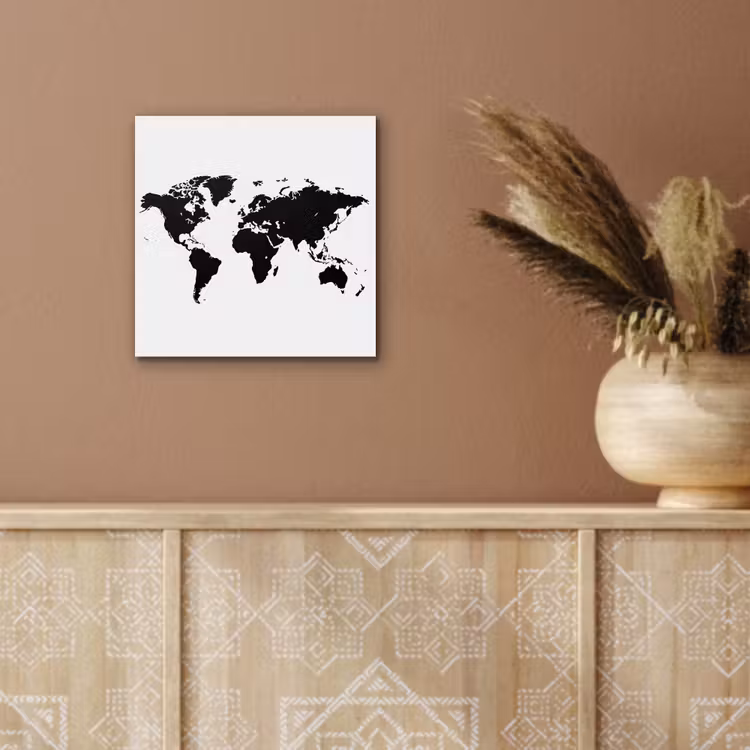 Wereldkaart - Contrast - Zwart - Wit aluminium wit klein -sfeer4