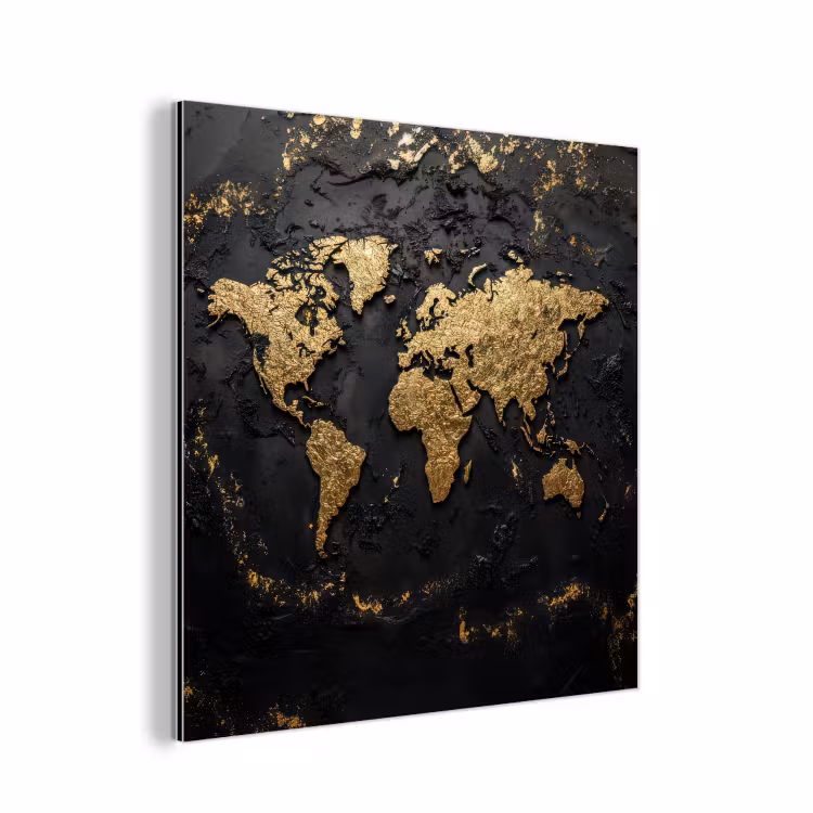 Wereldkaart - Korrelige textuur - Subtiel aluminium wit klein -3d