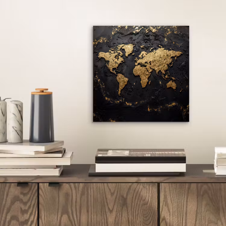 Wereldkaart - Korrelige textuur - Subtiel aluminium wit klein -sfeer1