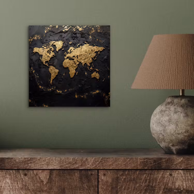 Wereldkaart - Korrelige textuur - Subtiel aluminium wit klein -sfeer2