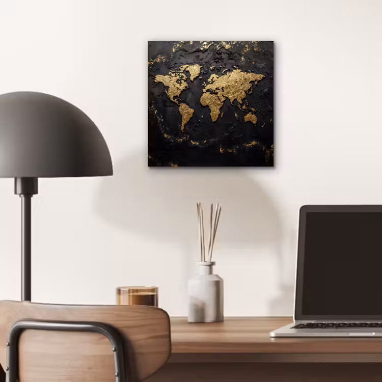 Wereldkaart - Korrelige textuur - Subtiel aluminium wit klein -sfeer5
