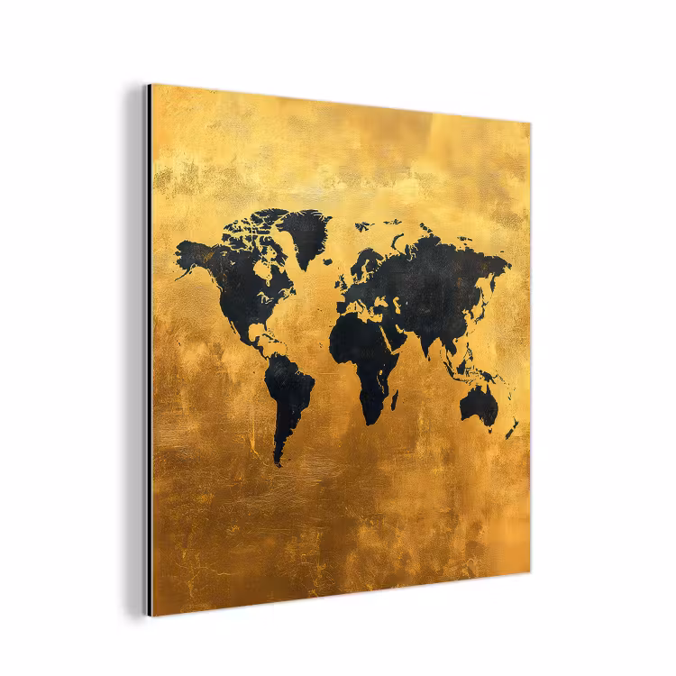 Wereldkaart - Krasserige achtergrond - Goud aluminium wit klein -3d