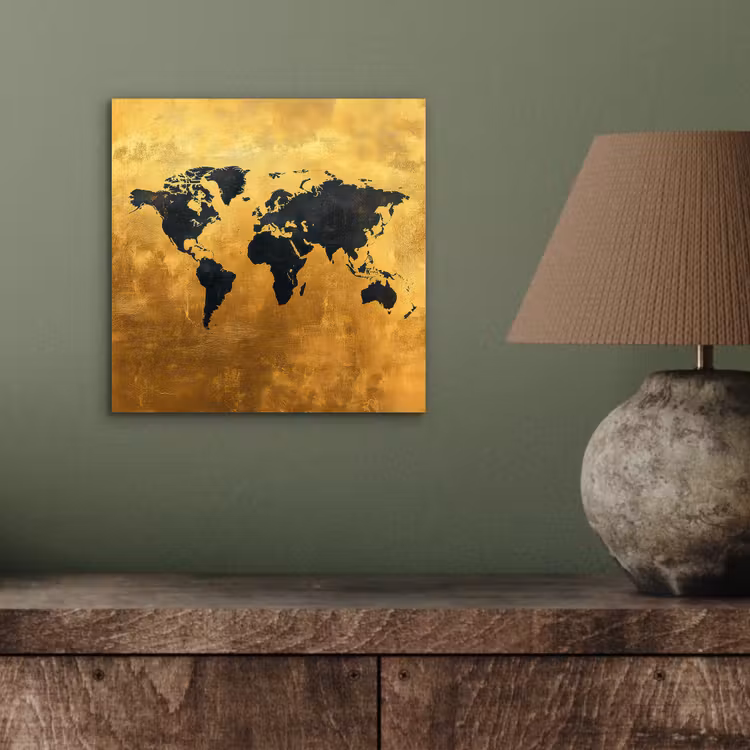 Wereldkaart - Krasserige achtergrond - Goud aluminium wit klein -sfeer2
