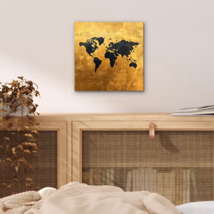 Wereldkaart - Krasserige achtergrond - Goud aluminium wit klein -sfeer3