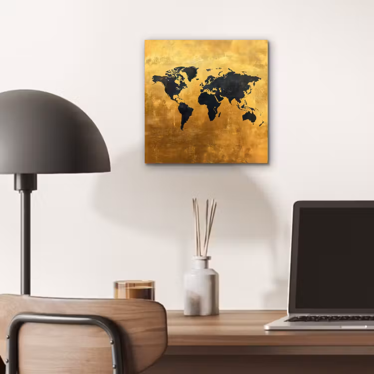 Wereldkaart - Krasserige achtergrond - Goud aluminium wit klein -sfeer5