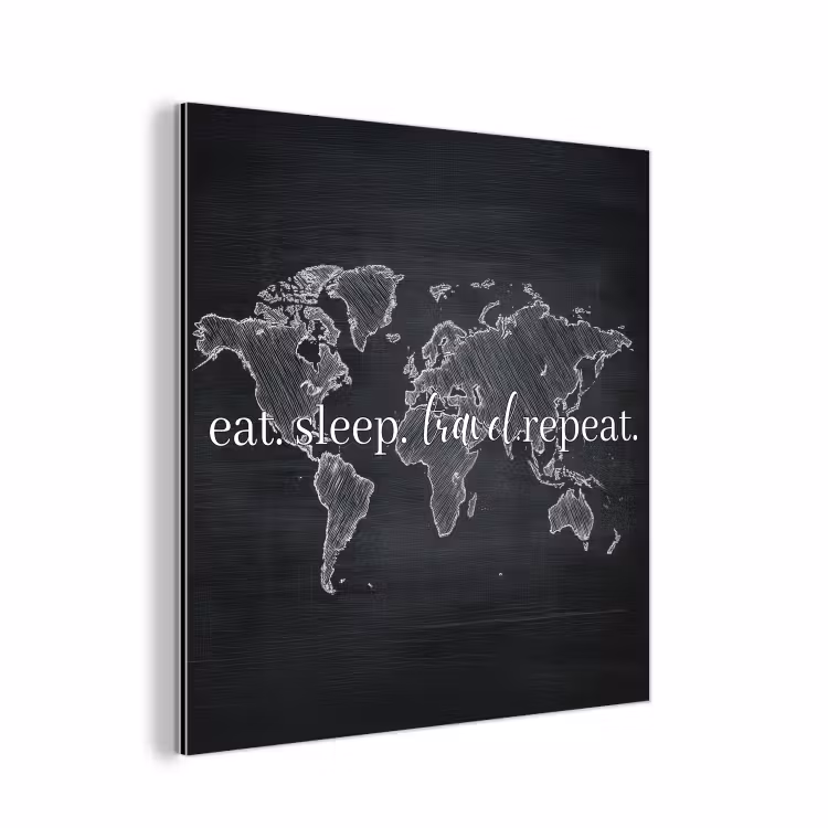 Wereldkaart - Krijt - Quote - Zwart aluminium wit klein -3d