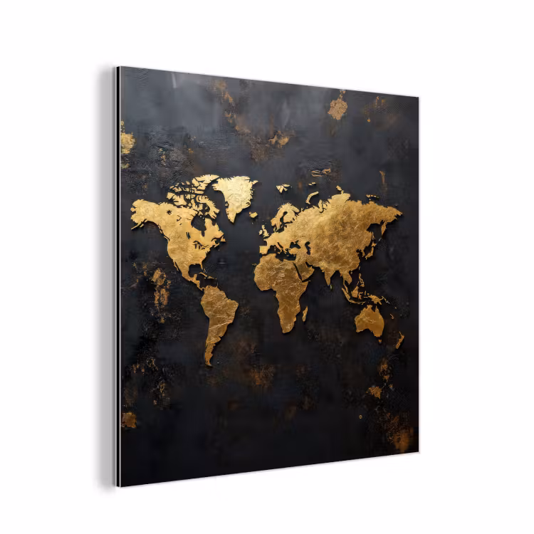Wereldkaart - Artistiek - Zwart aluminium wit klein -3d