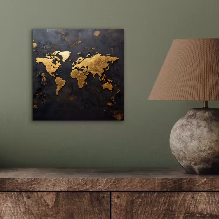Wereldkaart - Artistiek - Zwart aluminium wit klein -sfeer2
