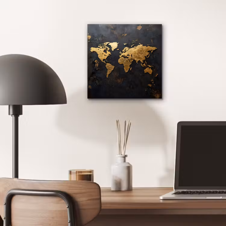 Wereldkaart - Artistiek - Zwart aluminium wit klein -sfeer5
