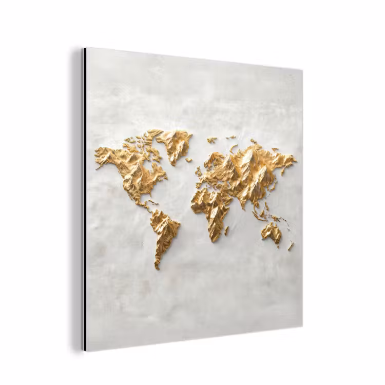 Wereldkaart - Artistiek - Grillige textuur aluminium wit klein -3d