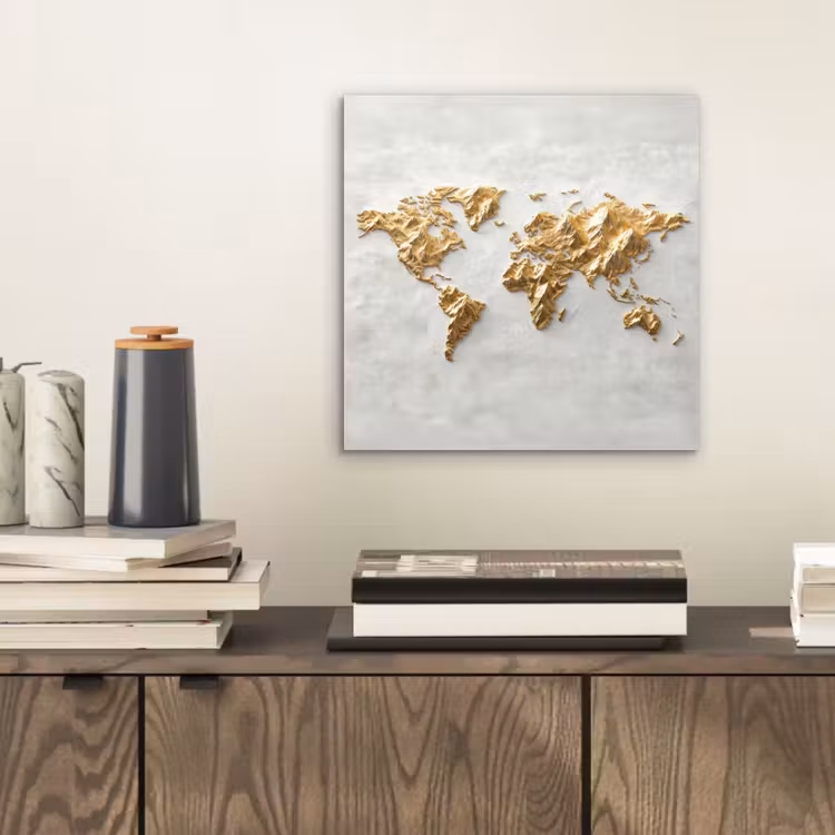 Wereldkaart - Artistiek - Grillige textuur aluminium wit klein -sfeer1