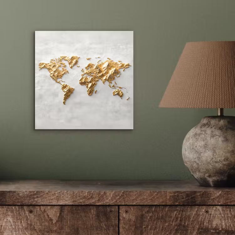 Wereldkaart - Artistiek - Grillige textuur aluminium wit klein -sfeer2
