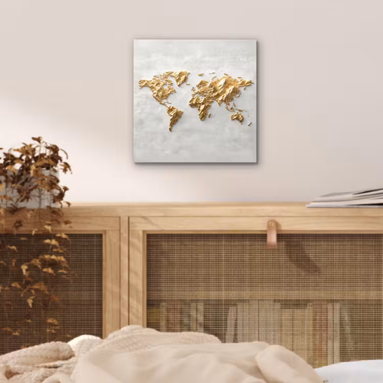 Wereldkaart - Artistiek - Grillige textuur aluminium wit klein -sfeer3