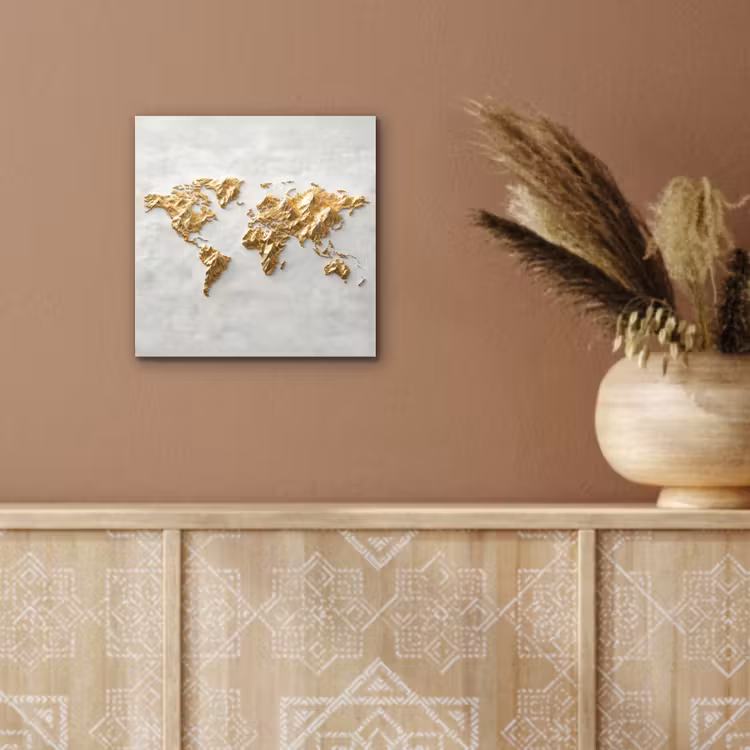 Wereldkaart - Artistiek - Grillige textuur aluminium wit klein -sfeer4