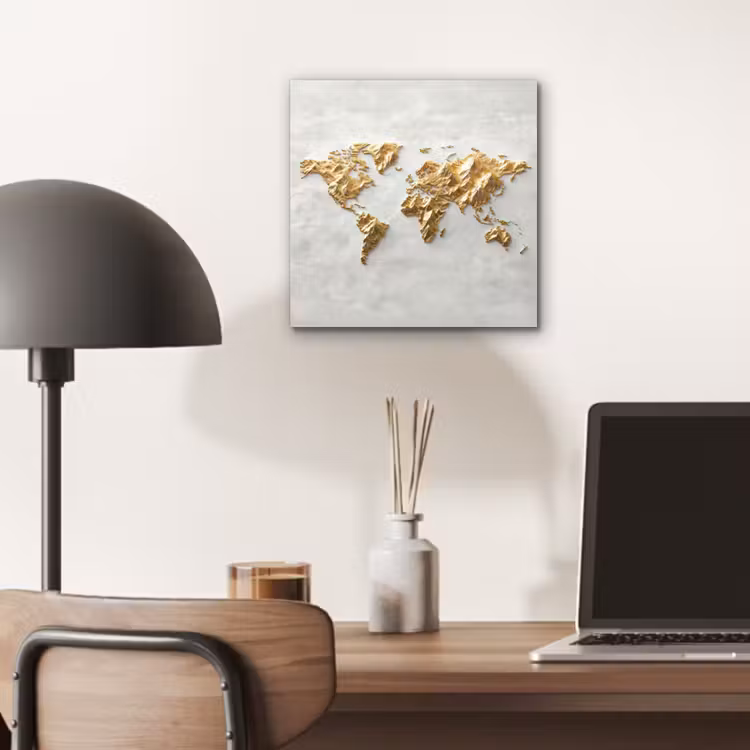 Wereldkaart - Artistiek - Grillige textuur aluminium wit klein -sfeer5
