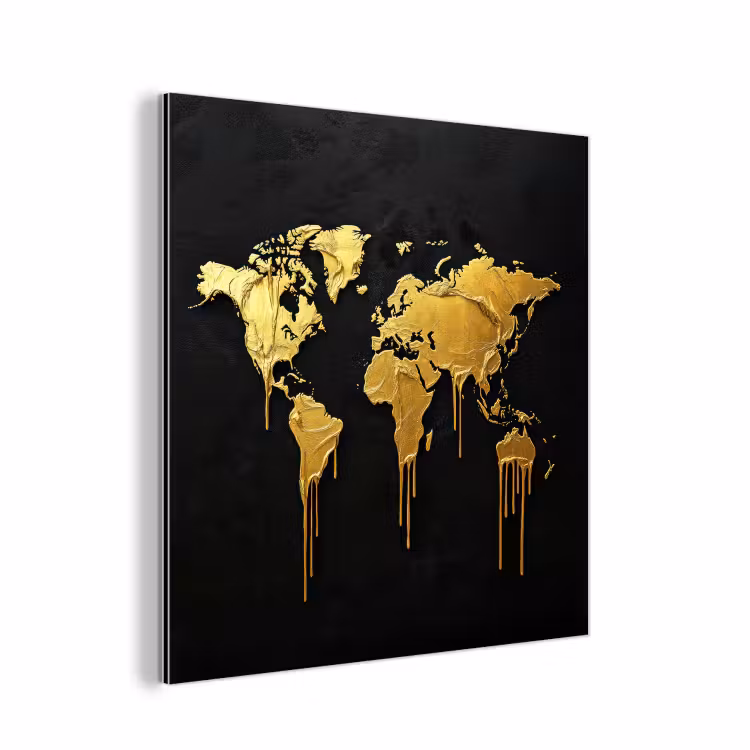 Wereldkaart - Lange druppels - Contrast aluminium wit klein -3d