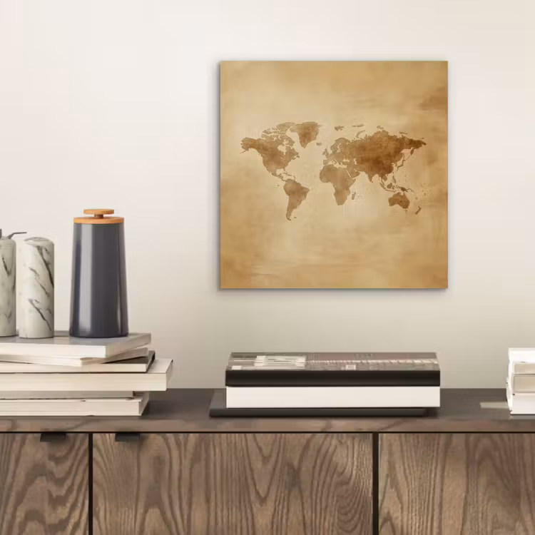 Wereldkaart - Lederen textuur aluminium wit klein -sfeer1