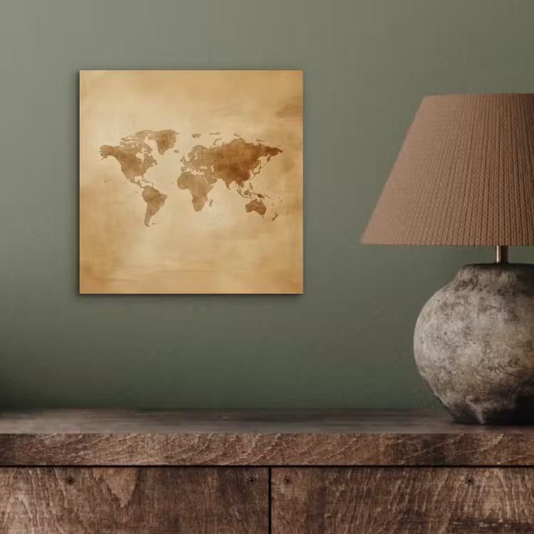 Wereldkaart - Lederen textuur aluminium wit klein -sfeer2