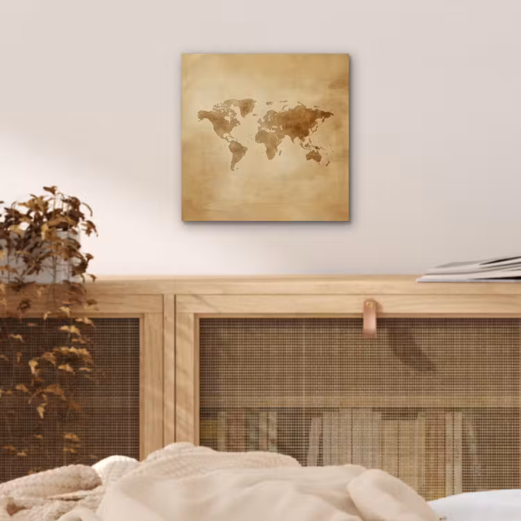 Wereldkaart - Lederen textuur aluminium wit klein -sfeer3