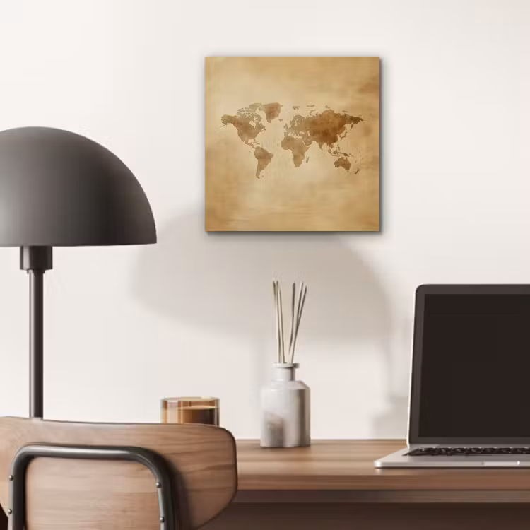 Wereldkaart - Lederen textuur aluminium wit klein -sfeer5