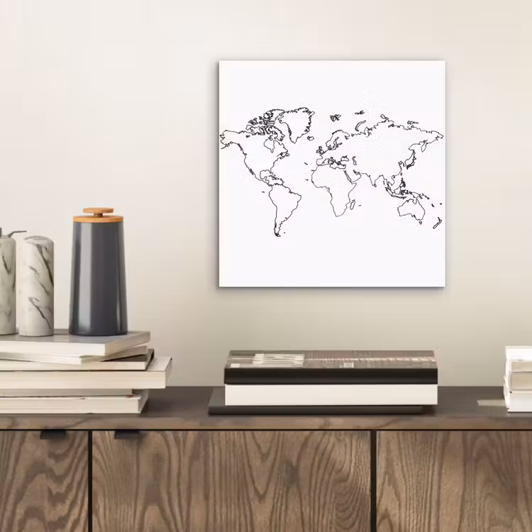 Wereldkaart - Lijnen - Wit aluminium wit klein -sfeer1