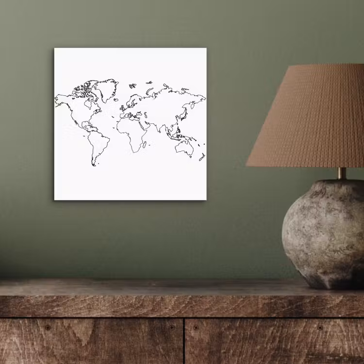 Wereldkaart - Lijnen - Wit aluminium wit klein -sfeer2