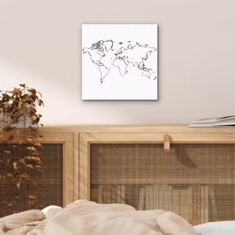 Wereldkaart - Lijnen - Wit aluminium wit klein -sfeer3