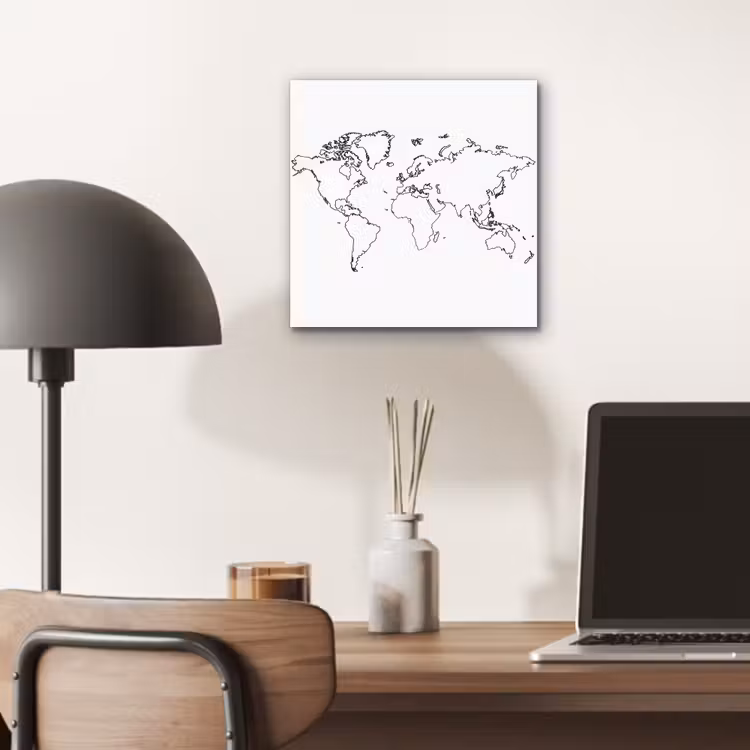 Wereldkaart - Lijnen - Wit aluminium wit klein -sfeer5